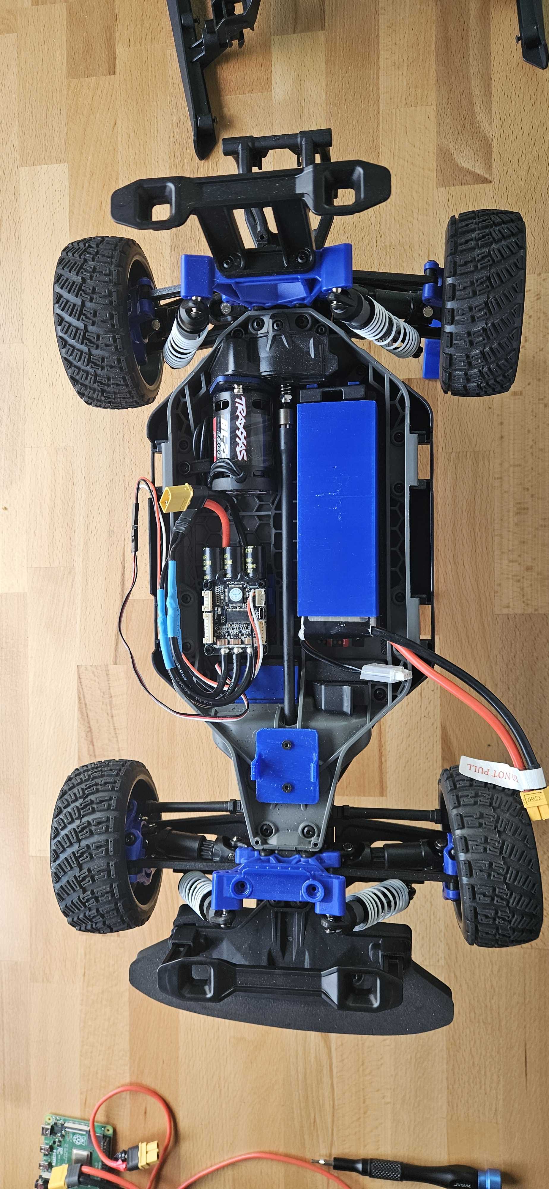 Battery box installed in chassis with battery and VESC